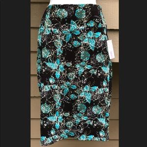 LuLaRoe Floral Cassie Skirt Medium Black Teal NWT